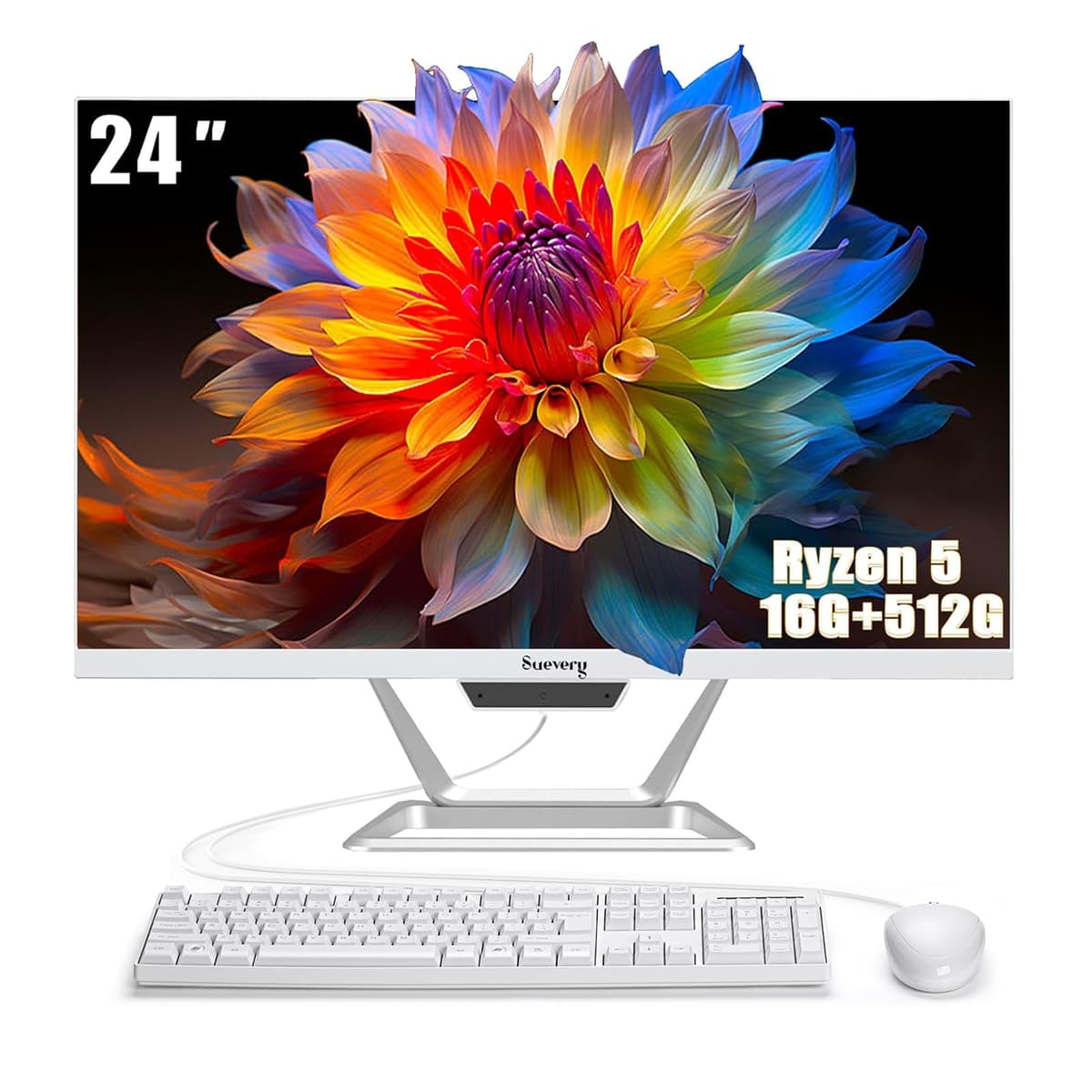 suevery PC Todo-en-Uno 24 AIO Computadora de Escritorio AMD Ryzen5 512G SSD DDR4 16G RAM 1080P PC para Juegos Pantalla FHD de 23.8" para Oficina en Casa con Teclado y Ratón I22X W1-99