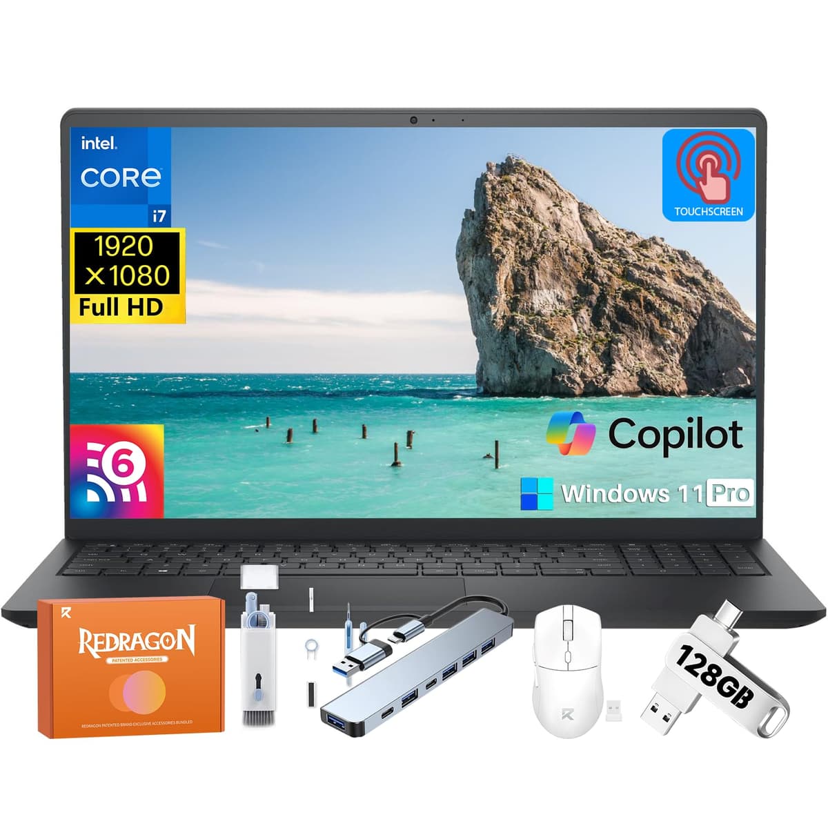 Dell 15 DC15250 Laptop táctil para negocios y estudiantes, Intel i7-1355U de 10 núcleos (hasta 5.0 GHz), pantalla FHD antirreflejo de 15.6'', 32 GB RAM, 1 TB SSD, Copilot AI, Windows 11 Pro, Wi-Fi 6 Dell Inspiron 15 Laptop