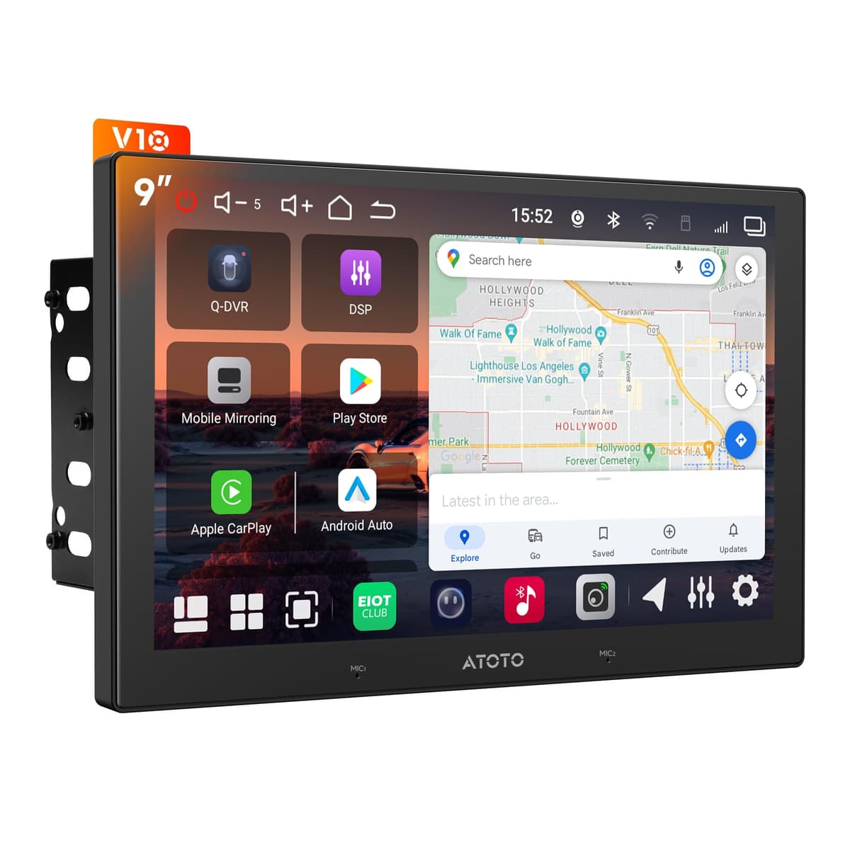 ATOTOMOVE V10 Ultra 8 núcleos 9" Double Din Android 14 Estéreo para Auto, 6+128G Pantalla Táctil QLED CarPlay inalámbrico Android Auto Radio con DriveKaraoke, ChatGPT integrado, 4G LTE, Wi-Fi, BT, Salida HDMI V10G209OC