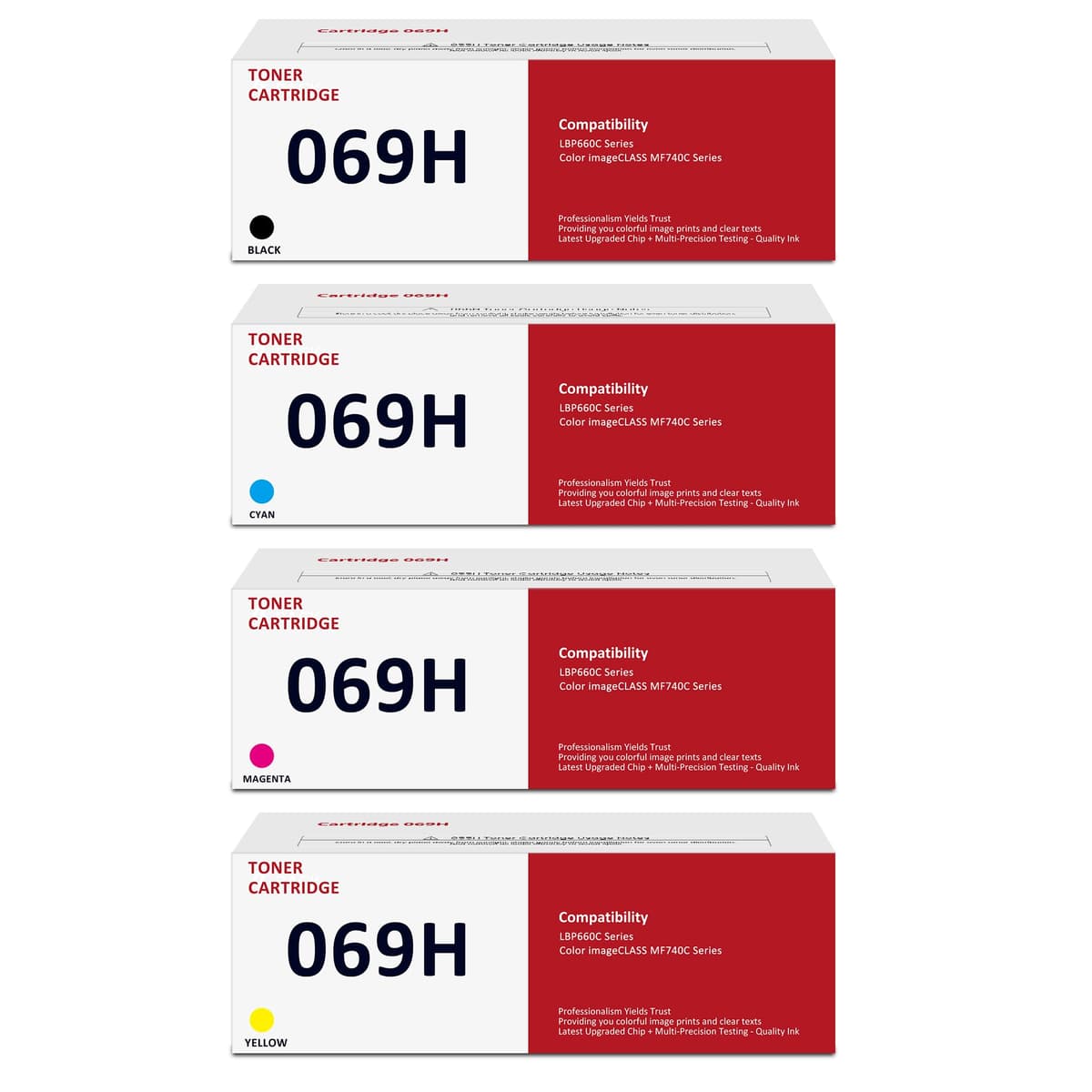 Pack 4 toners GHUQ compatibles Canon 069/069H - Negro, Cian, Magenta, Amarillo alta capacidad for 069H Toner Cartridge