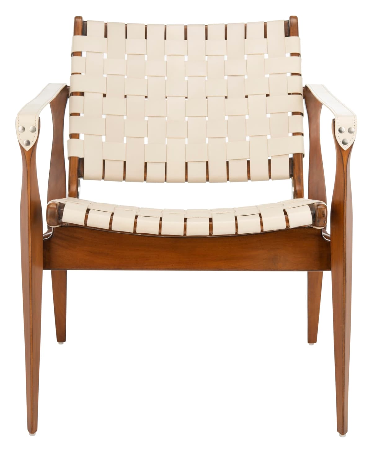 Sillón Safari Safavieh Couture Dilan Blanco y Marrón Claro en cuero SFV9005A