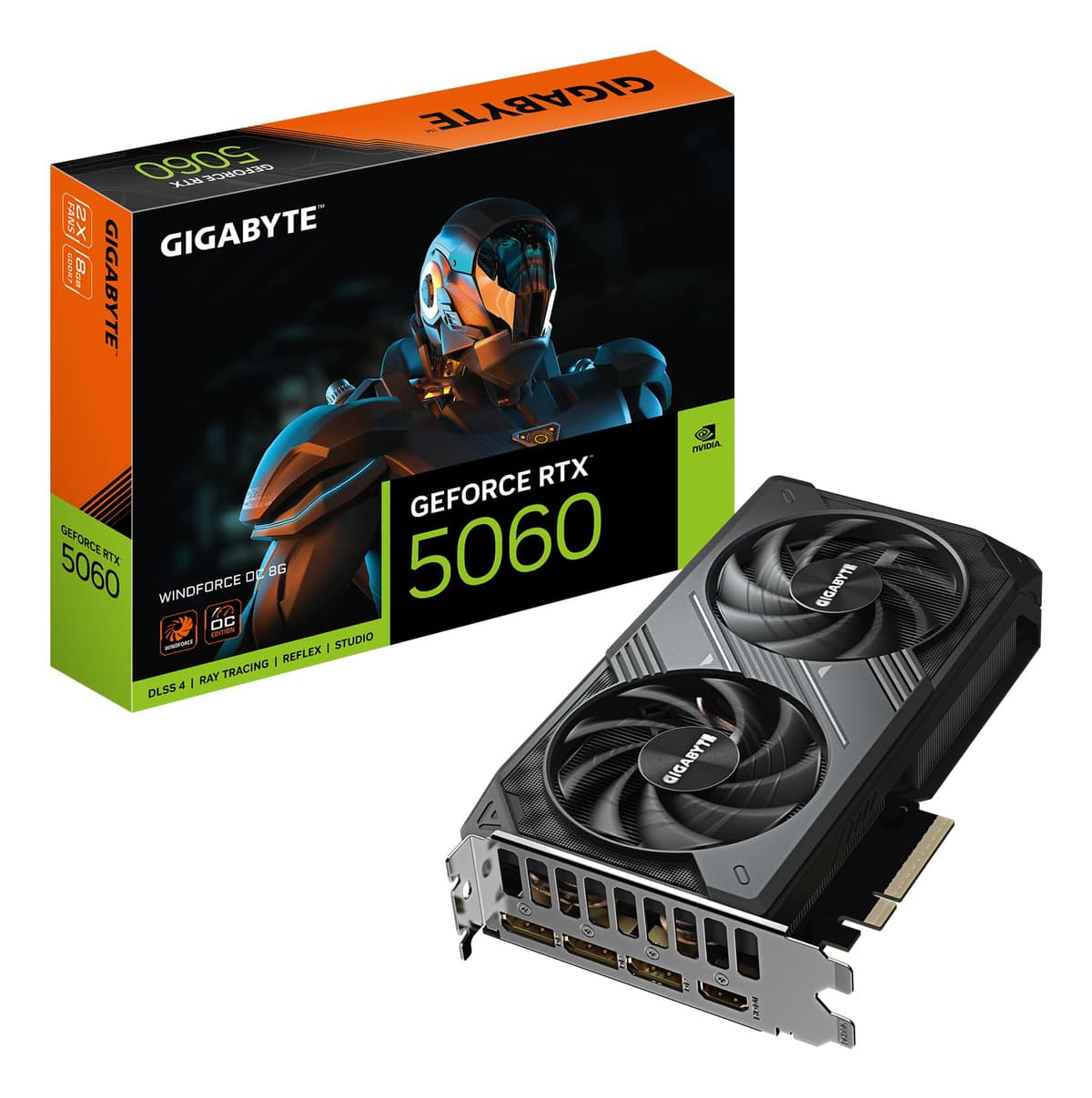 Gigabyte GeForce RTX 5060 WINDFORCE OC 8G Tarjeta Gráfica - 8GB GDDR7,128 bits, PCI-E 5.0, 2512 MHz Reloj de Núcleo, 3 x DisplayPort, 1 x HDMI, GV-N5060WF2OC-8GD