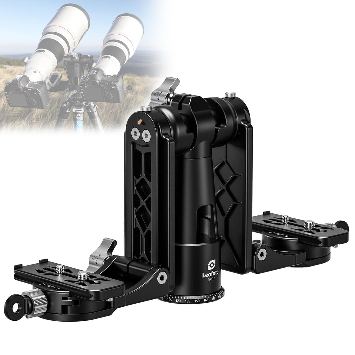 Leofoto Cabezal Gimbal Doble para Cámara, Cabezal Gimbal Plegable Profesional para Videógrafos con Disparo Panorámico 360° y Rosca 3/8” para Cámaras/Visores, Carga Máxima 25 kg/55.12 lb (DPG-1) LFT-DPG-1