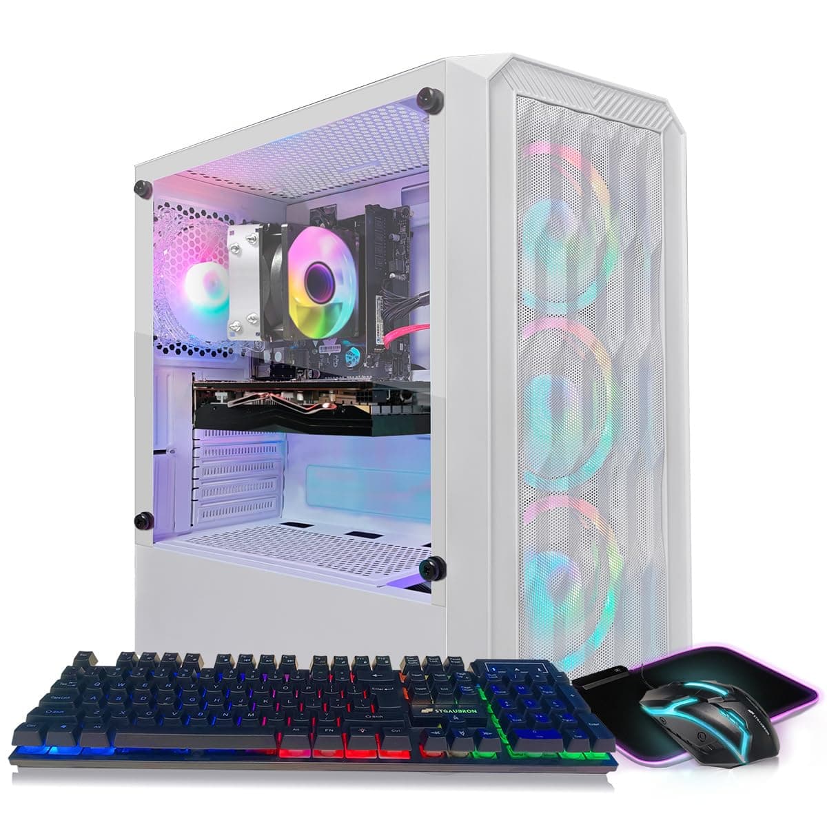 PC de Escritorio Gamer STGAubron, AMD Ryzen 5 2600 hasta 3.9 GHz, Radeon RX 580 16G, 16 GB DDR4, SSD 512 GB, WiFi 6, BT 5.0, 4 Ventiladores RGB, Windows 11 Home STGAubron Gaming PC Desktop