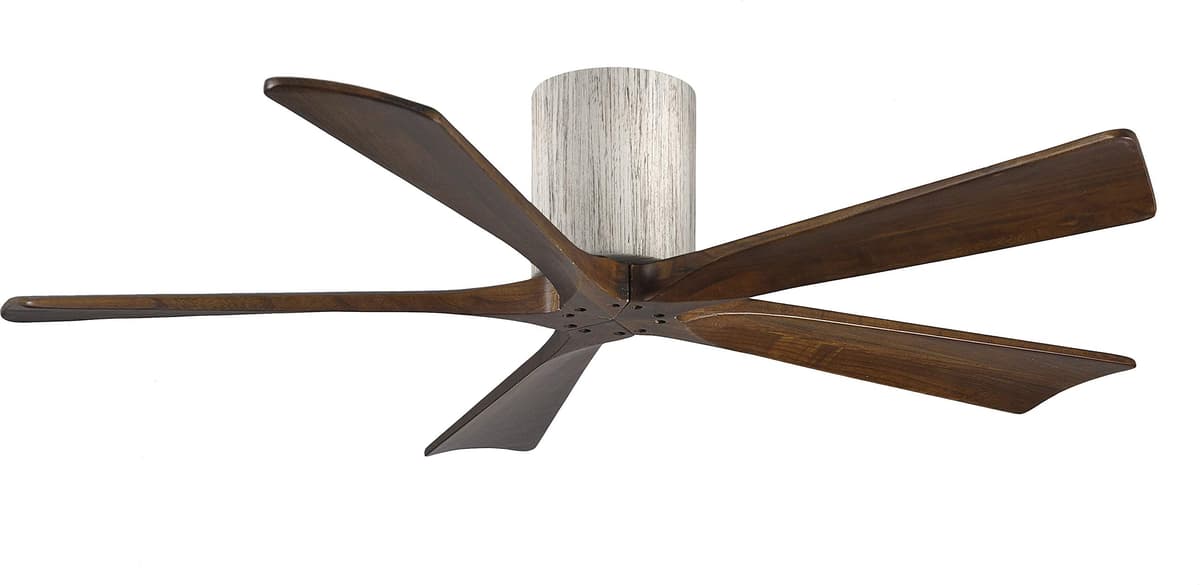 Matthews IR5H-BW-WA-52 Irene ventilador de techo empotrado de 52" apto para humedad con control remoto y control de pared, motor DC silencioso, 5 aspas de madera maciza tono nogal, tono madera de granero