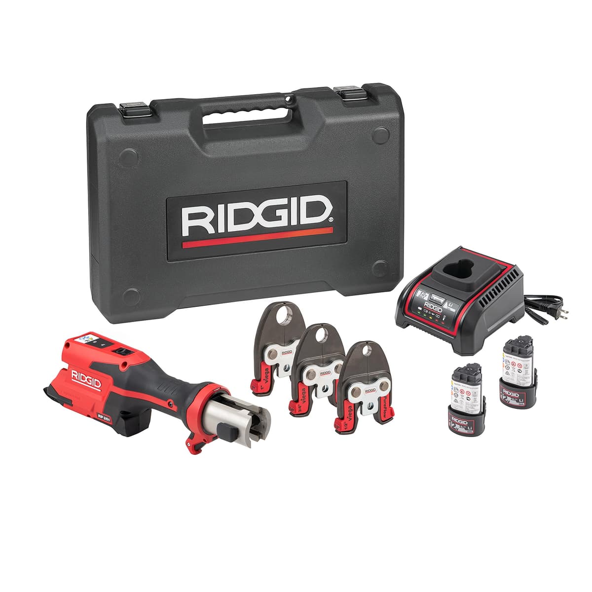 RIDGID 78168 RP 251 Compact Press Tool Battery Kit con mandíbulas PureFlow (1/2", 3/4", 1")