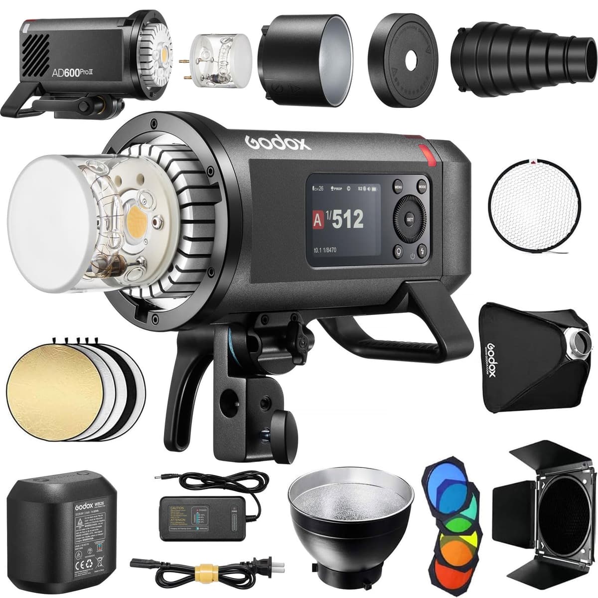 Godox AD600 Pro II 600Ws Monolight con Bowens, Softbox 32x32 y Accesorios SBGD-AD600PROII
