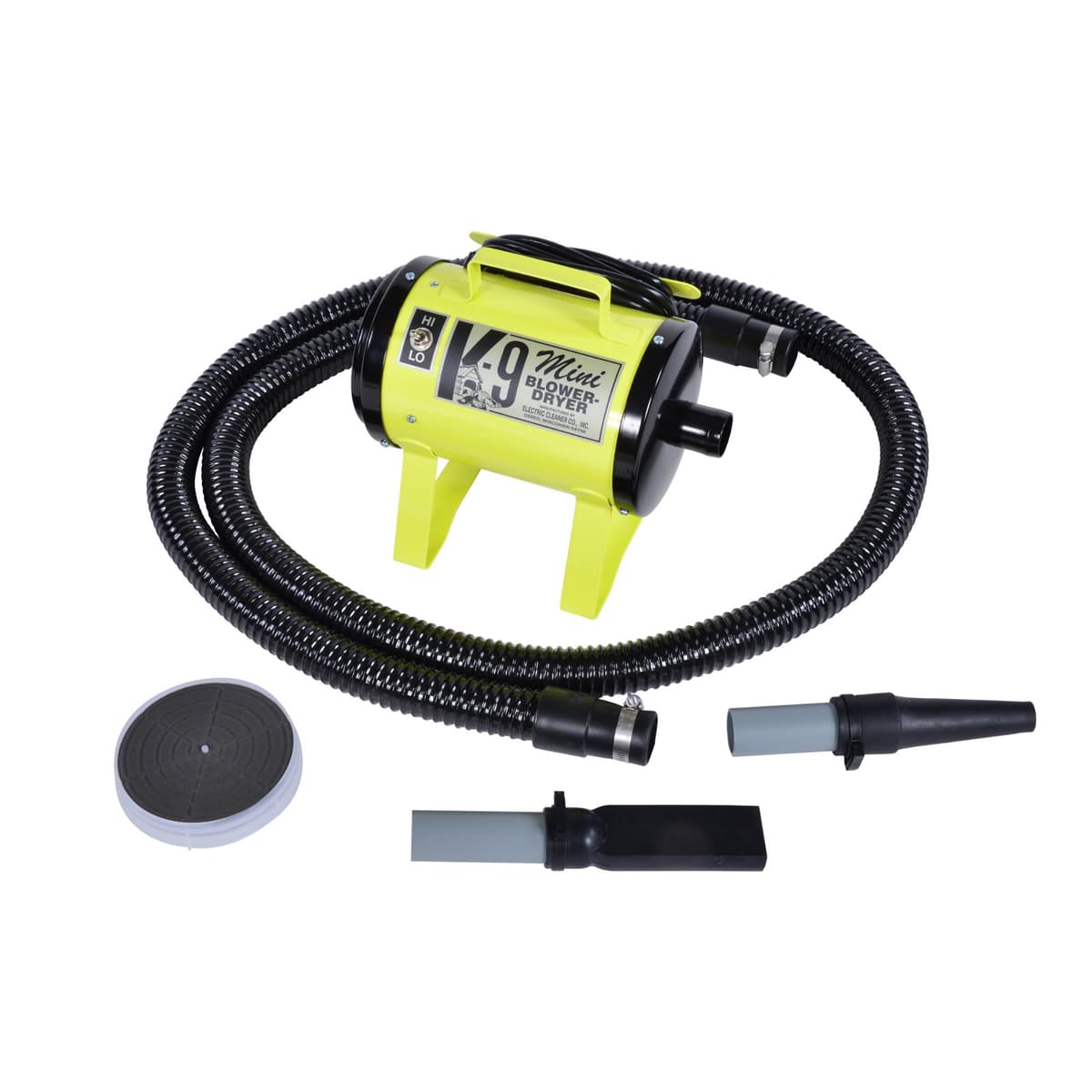 Electric Cleaner Company Secador de Perros ECC Mini K-9 de Alta Velocidad - Secador de Mascotas Portátil con 2 Velocidades, Manguera de 10' y Accesorios, Amarillo