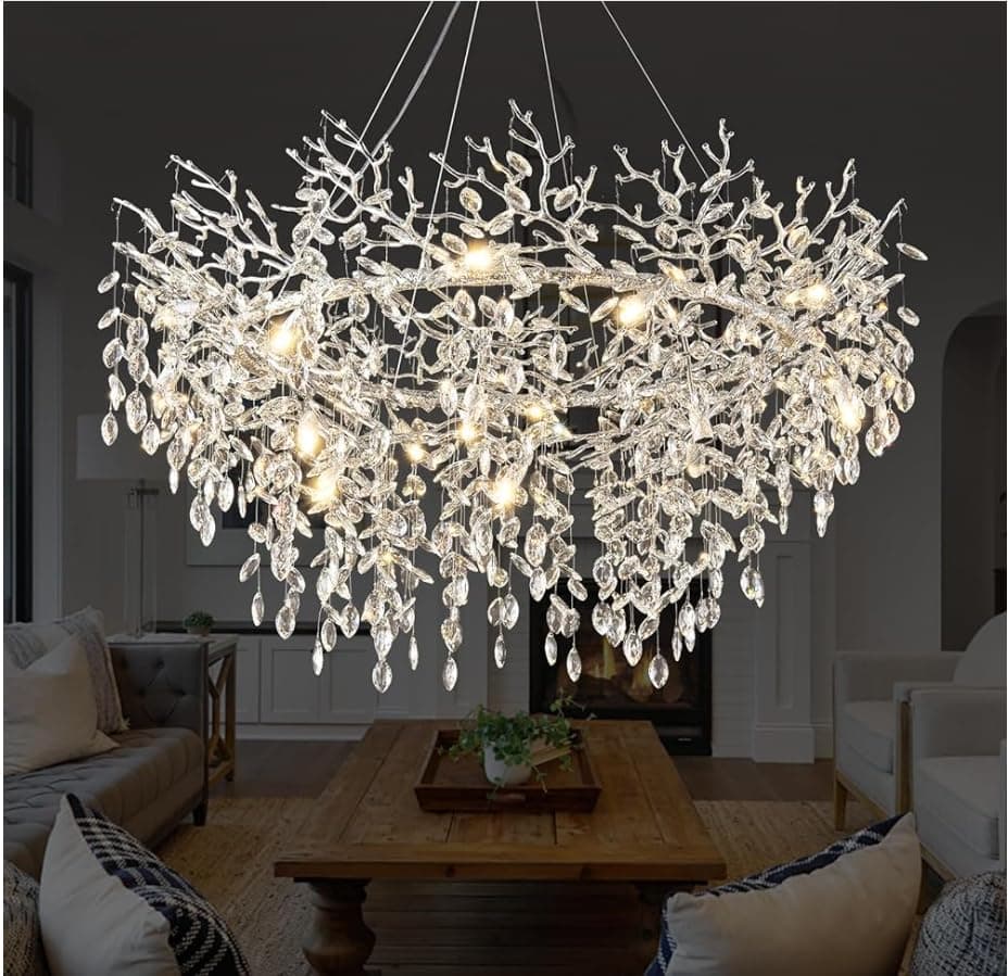 Araña de cristal BMNJYW 48" estilo rama en plateado con cristales K9 mayan-silver-D48-Heshi