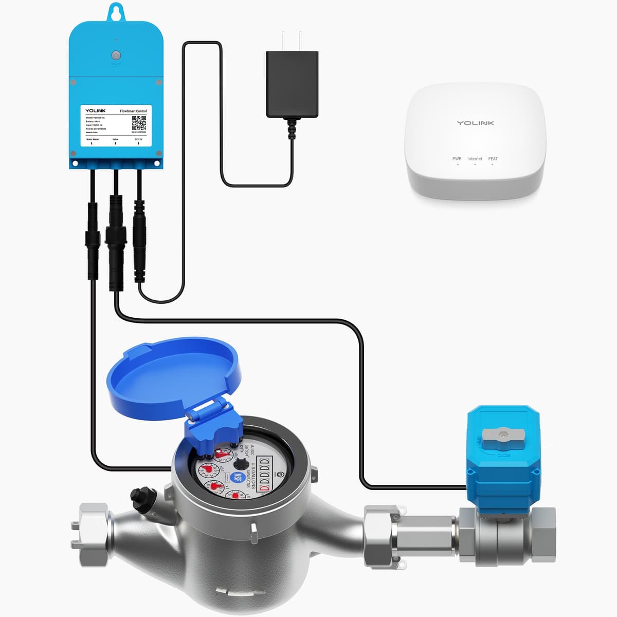 YoLink Kit medidor de pulso + válvula de cierre 2" con FlowSmart YS5006 - Hub incluido YS1603+YS5006