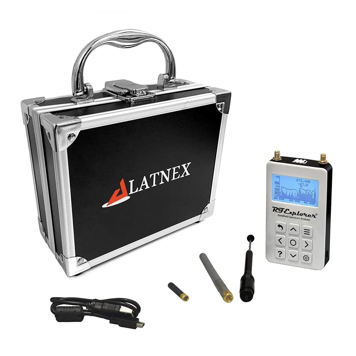 LATNEX RF Explorer Digital Handheld Spectrum Analyzer 4G Combo Plus - Kit compacto con estuche de aluminio SPA