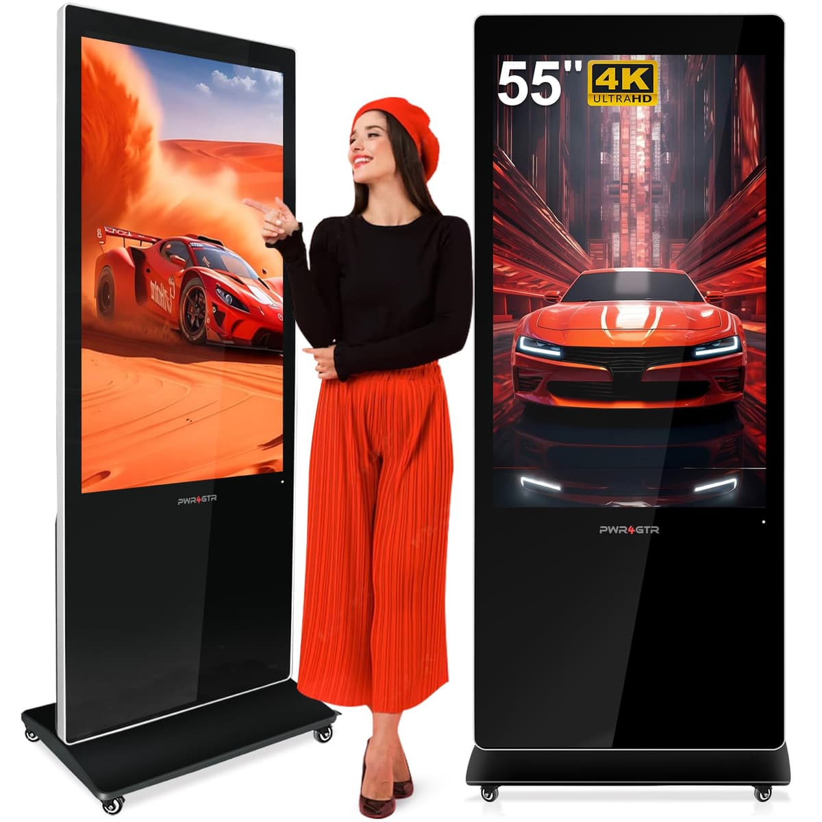 Display Signage Interactivo 55" PWR4GTR - 4K, Panel Capacitivo G+G, Android 11, 2+32GB, Pie de Piso 001