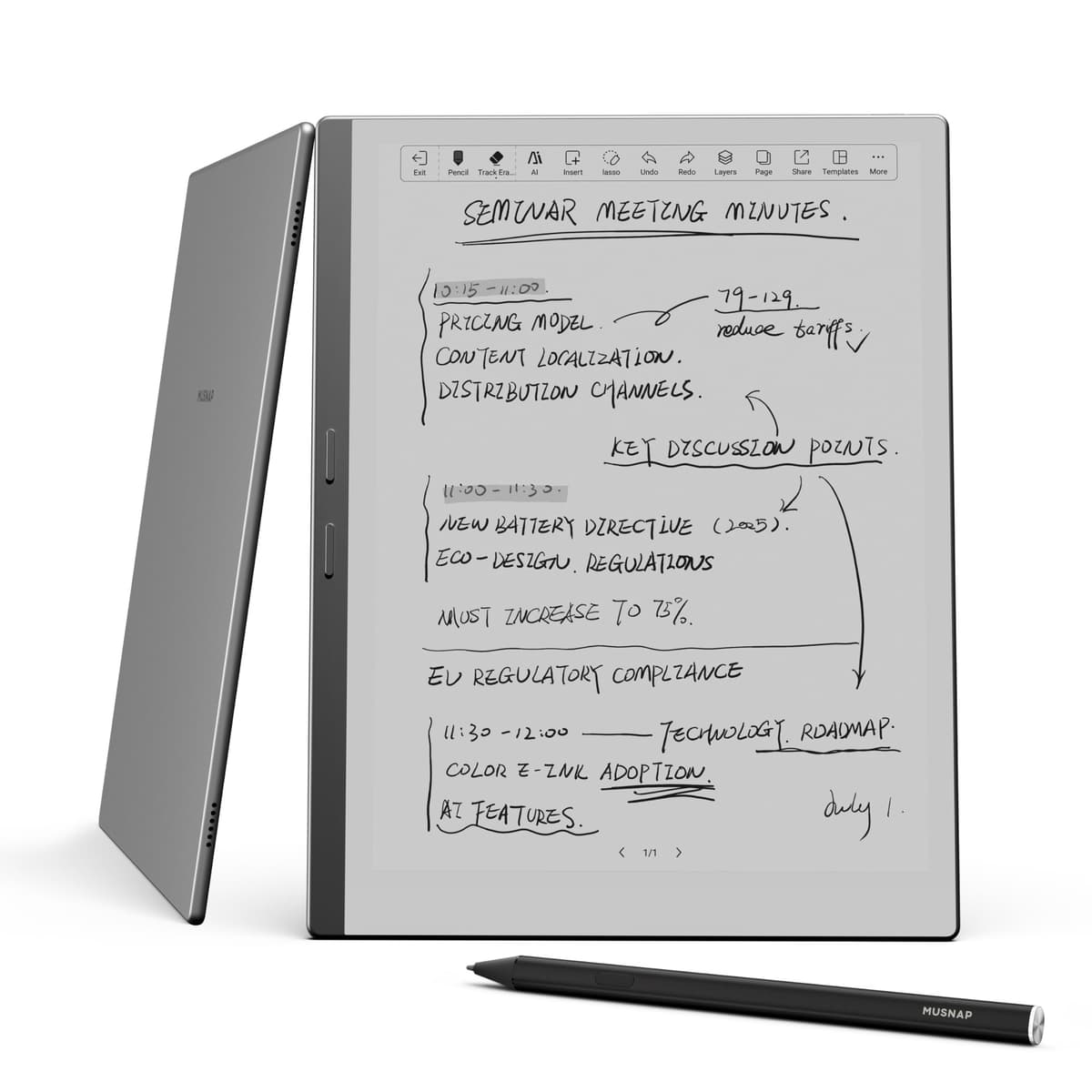 Musnap X Tablet de Papel E Ink 10.65" | 8GB+128GB Pantalla ePaper Ultra-delgada y Flexible con Lápiz Stylus | Tablet ePaper y Lector de eBooks 2 en 1 | Larga Duración de Batería para Reuniones, Estudio y Lectura