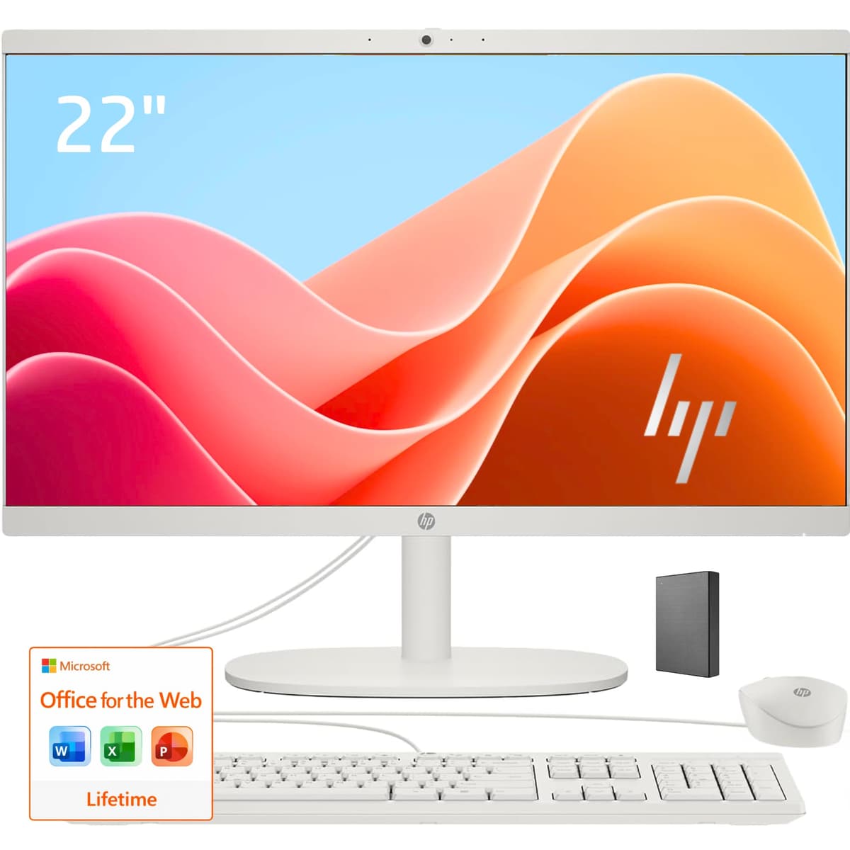 HP All-in-One de 22" FHD • 8GB DDR5 RAM • 512GB Externo y 128GB UFS • Nueva Versión para Eficiencia Diaria • Último Intel Quad-Core de 13.ª Gen • Office 365 para la Web 22aio