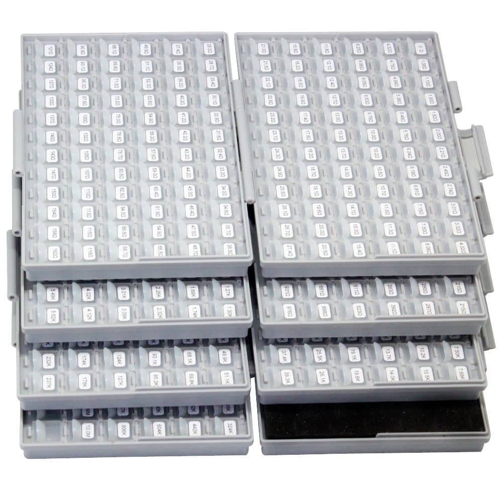 AideTek Kit de resistencias SMD 0603 1% E96,491 valores, 100 pcs/valor (4 cajas)