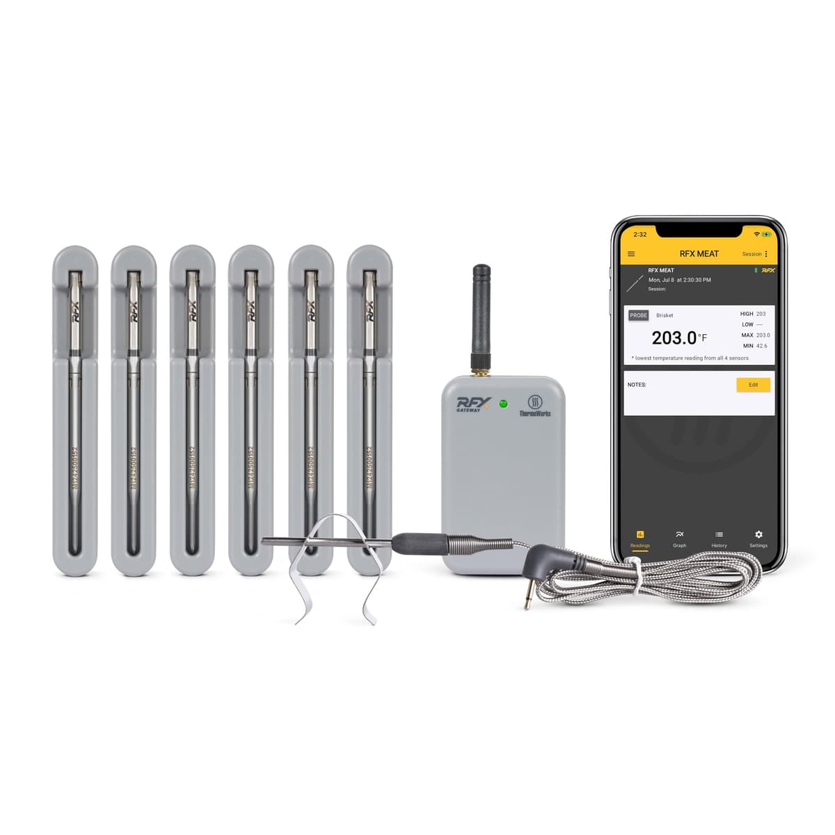 ThermoWorks RFX - Termómetro inteligente inalámbrico para carne, kit 6 sondas (Wi-Fi y RF) AZ-5605-06-DG
