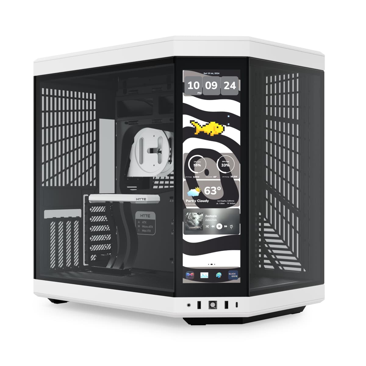 Hyte Y70 Touch Infinite Dual Chamber ATX Mid Tower Estética Moderna con Pantalla Táctil LCD 2.5K Integrada - Panda CS-HYTE-Y70TI-WB