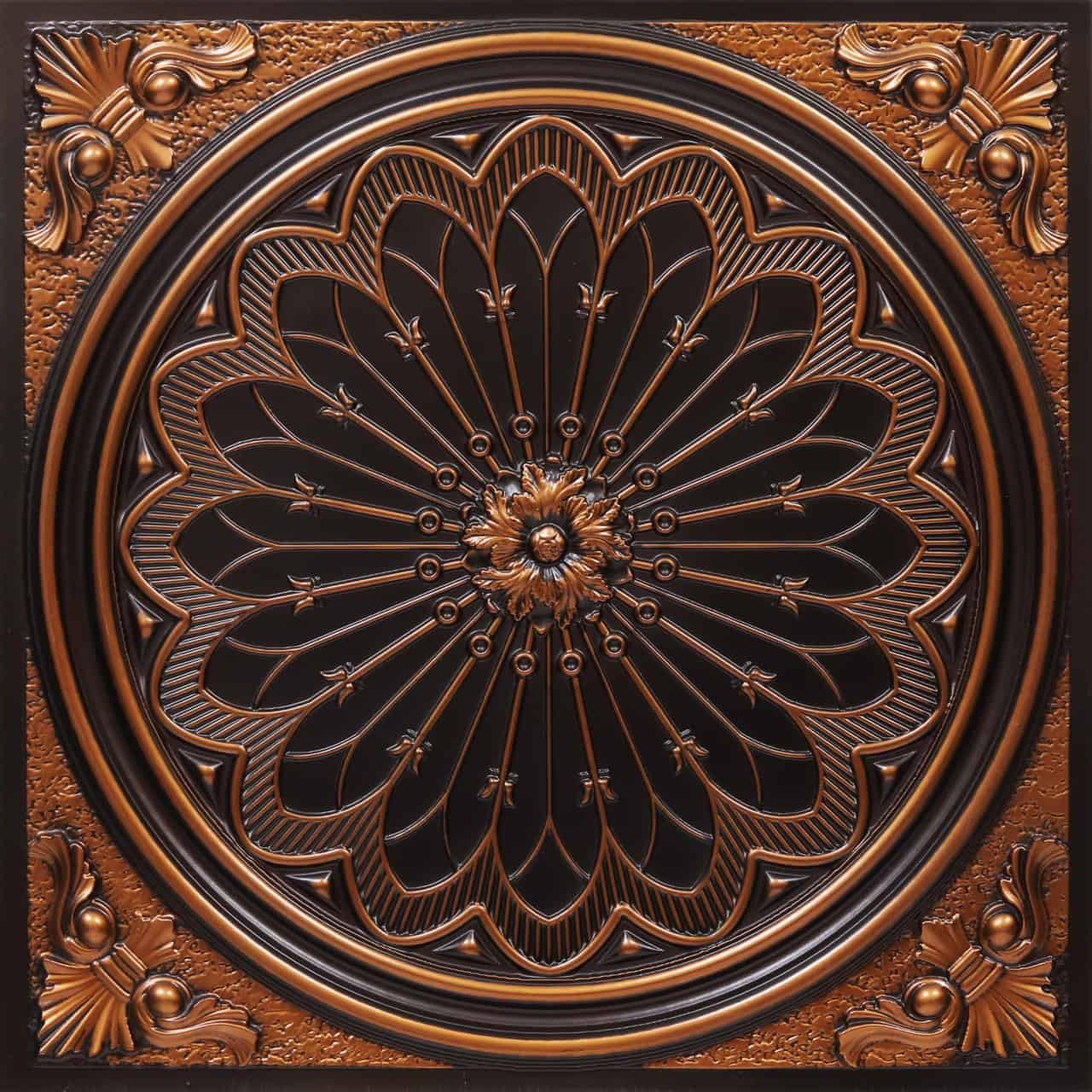 From Plain to Beautiful in Hours 238 Rose Window PVC 2' x 2' Lay-in o Glue-up Ceiling Tile (Cubre 200 sq.ft) Antique Copper 50 Piezas 238ac-24x24-50
