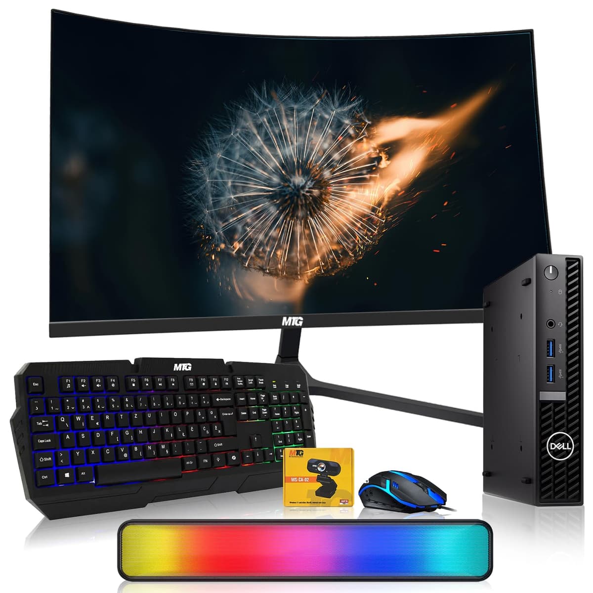 Dell Optiplex Tiny Mini, Intel Core i5, 32GB RAM, 1TB SSD, monitor curvo 32" + kit RGB (Renewed)