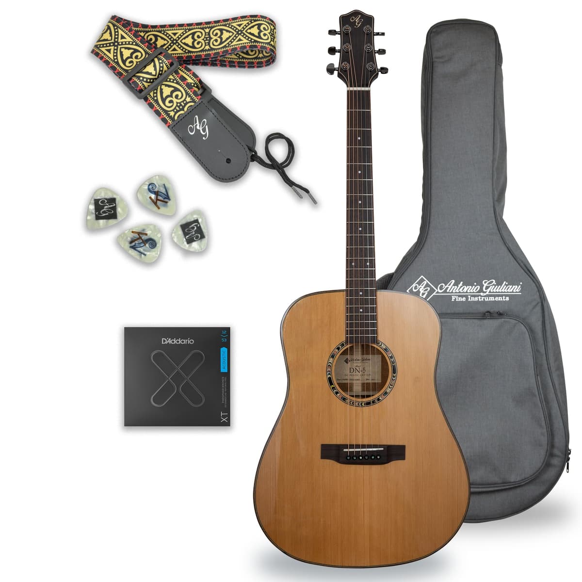 Kennedy Violins Antonio Giuliani DN-5 Guitarra acústica dreadnought de caoba con funda y accesorios