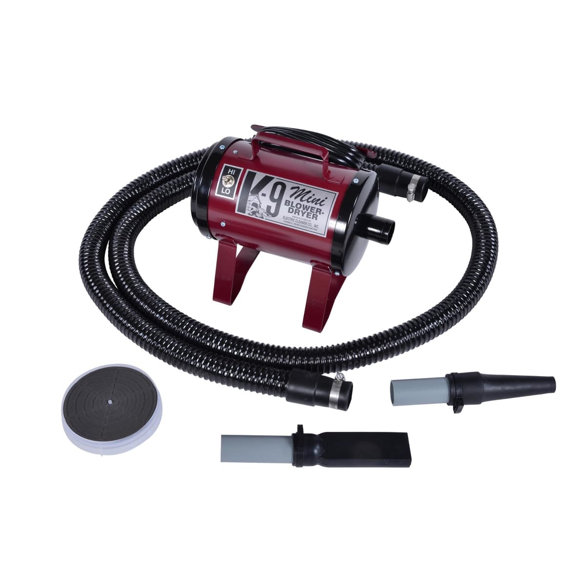Electric Cleaner Company Secador de Perros ECC Mini K-9 de Alta Velocidad - Secador de Mascotas Portátil con 2 Velocidades, Manguera de 10' y Accesorios, Burdeos