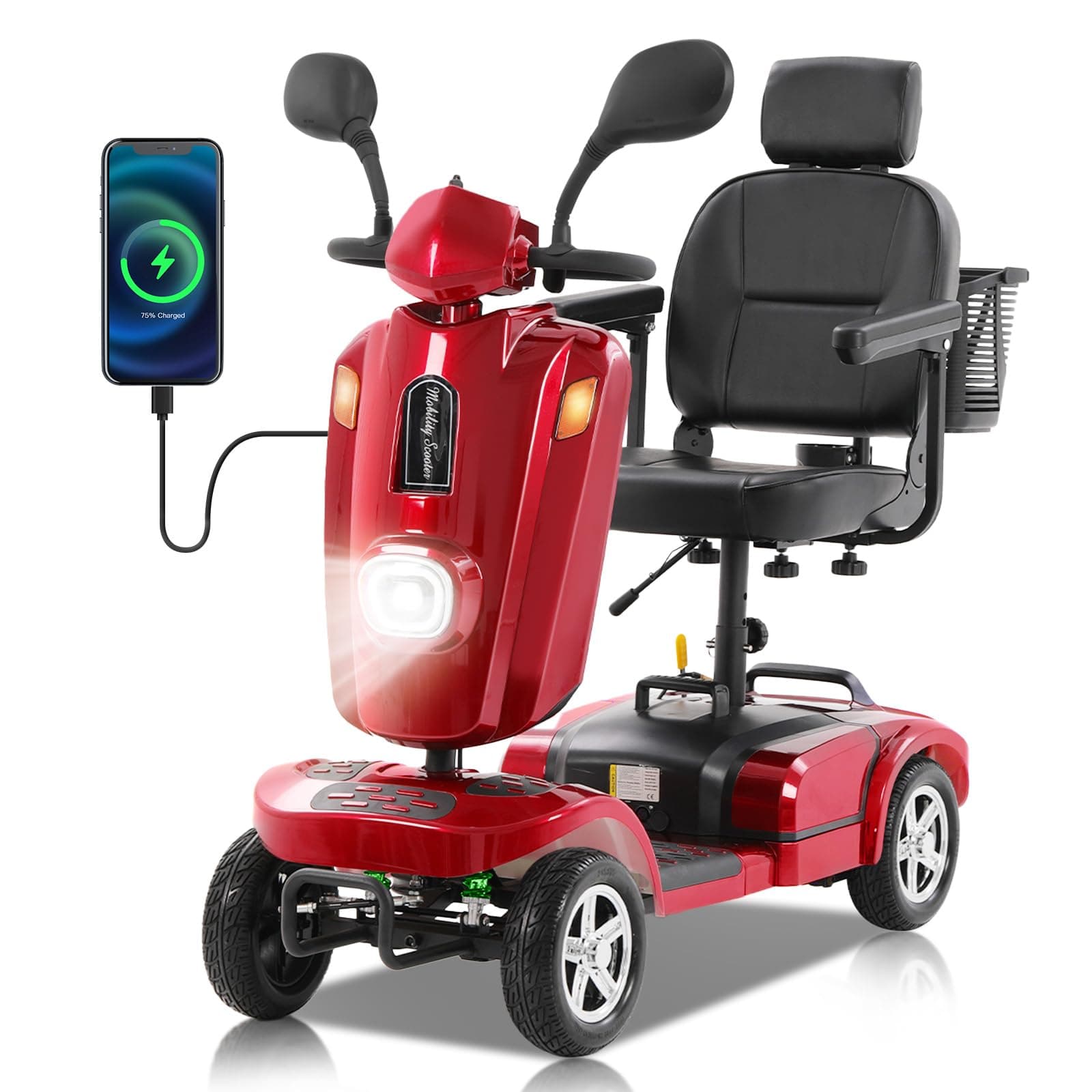 Mobicyc MS09 PLUS Scooter eléctrico heavy duty 500W, 400 LBS, 16/26 Miles, ruedas 10" con parabrisas