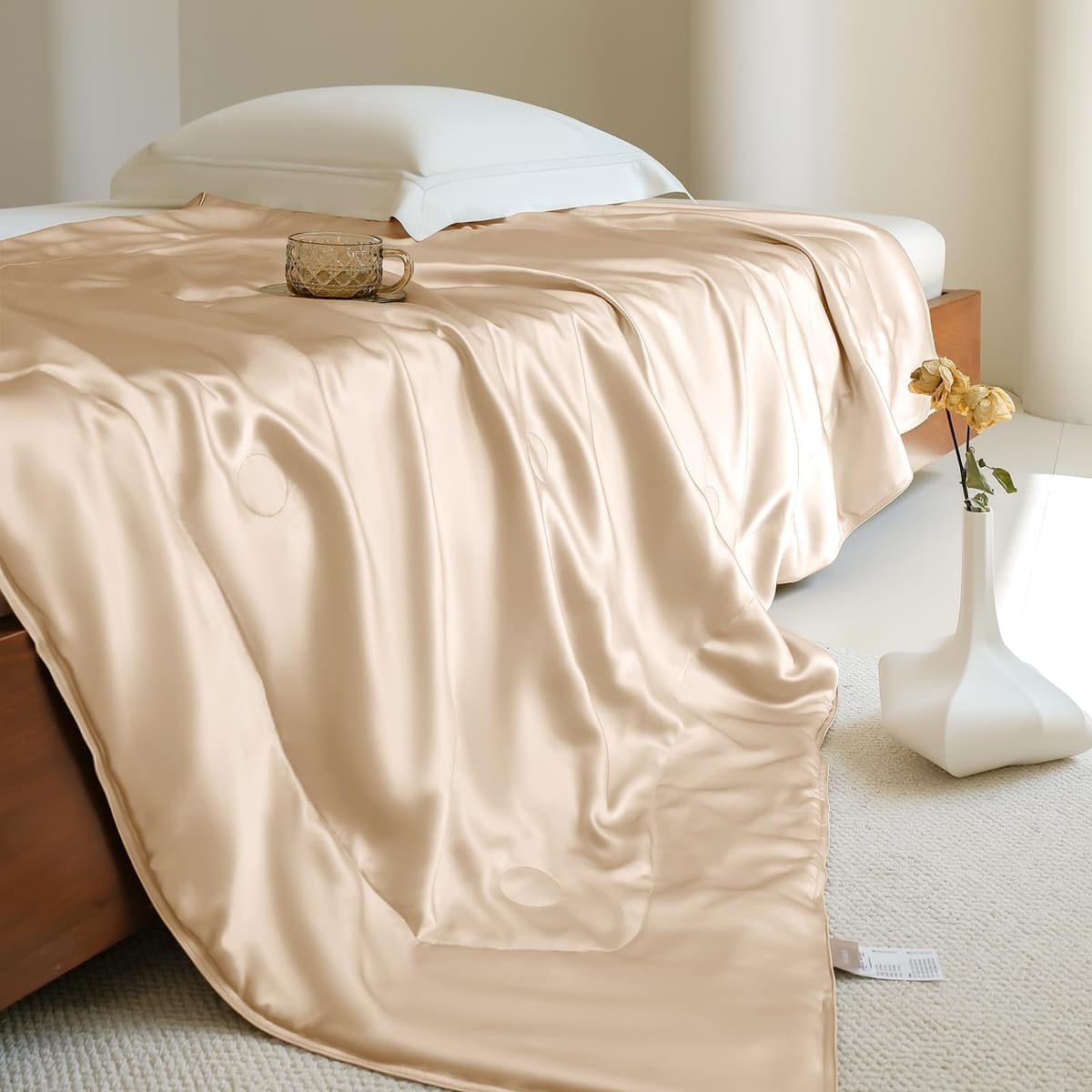 Cobija de seda THXSILK 100% Mulberry, ligera y fresca para cama, sofá y viaje (Champagne, King)