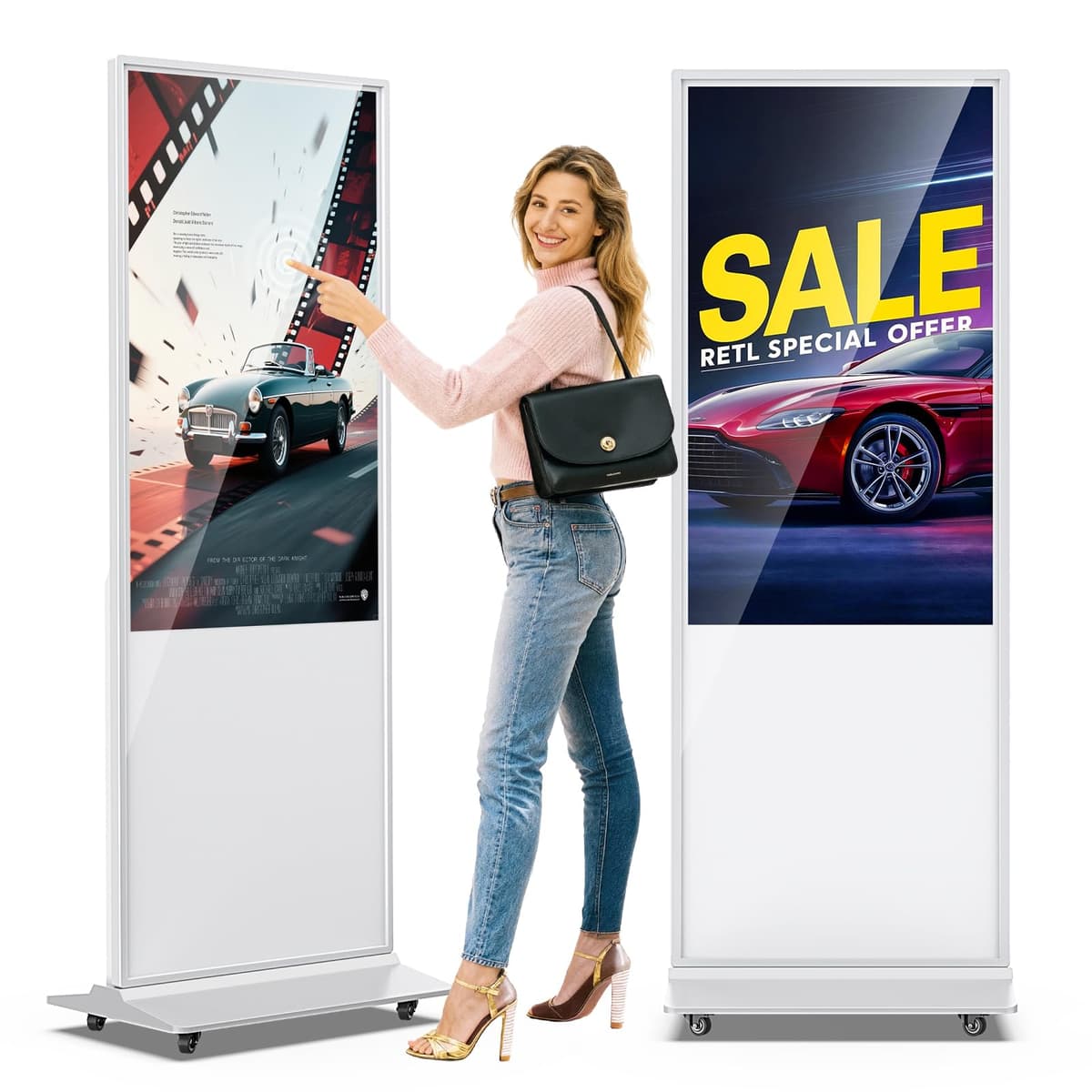 JIYANG Pantalla táctil 49" para señalización digital, soporte de piso, Android, CMS (Blanca)