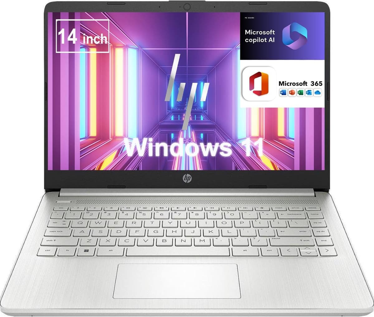 HP Laptop para Estudiantes de 14 Pulgadas, Intel Pentium Silver de 4 Núcleos, 16 GB RAM, 2 TB de Almacenamiento (512 GB Integrados, 512 GB Externos y 1 TB en la Nube), Windows 11,1 año de Microsoft 365, 11.5 horas de Batería, Intel UHD Graphics 0703N