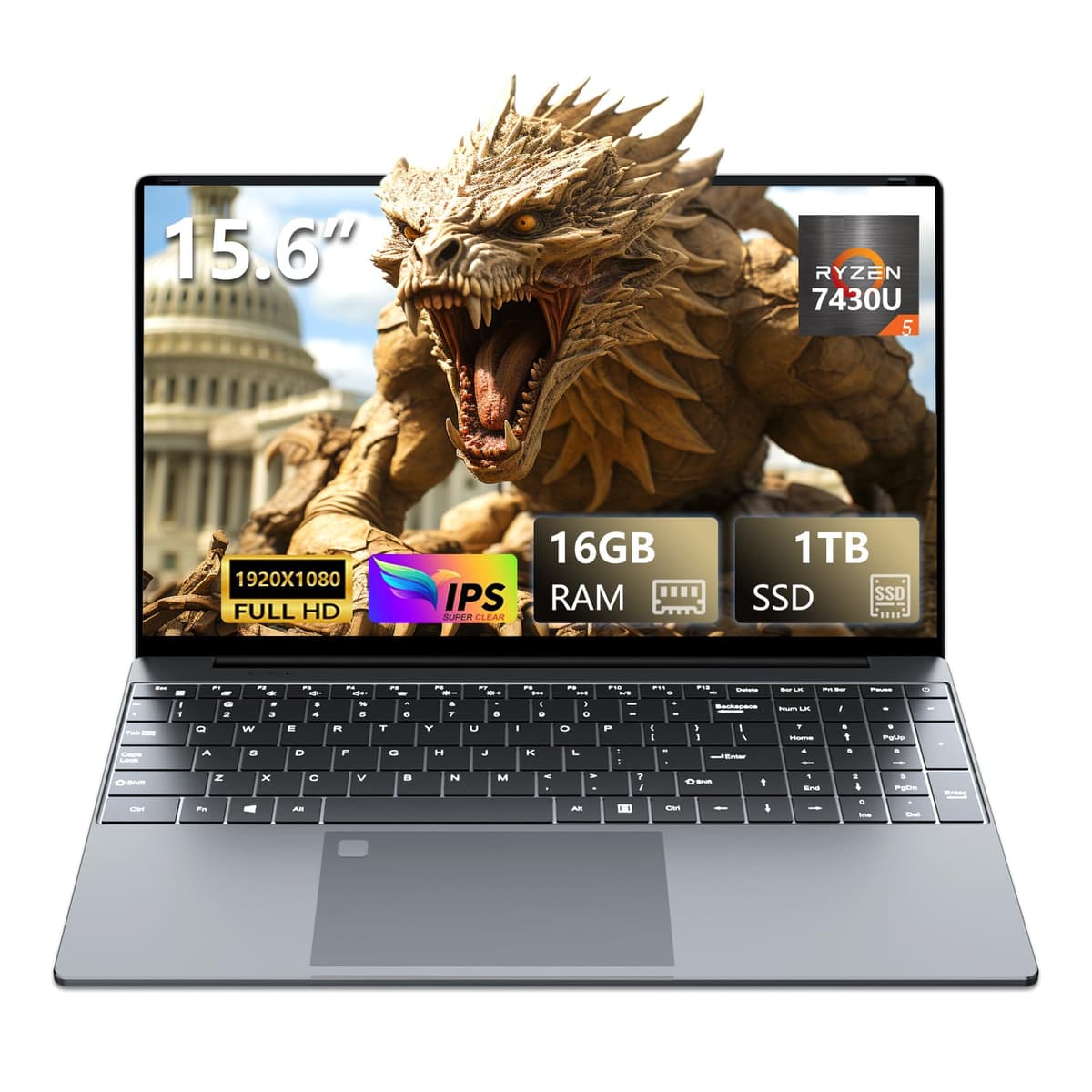 KUMNOSAL 2025 Computadora Portátil, Laptop Gamer 15.6 pulgadas, Ryzen 5 7430U, Gráficos Radeon, 16 GB RAM, 1TB SSD, Wi-Fi 5, Larga Duración de Batería, Win 11 Pro y Office, Teclado Retroiluminado, laptops Ryzen 5 R5 16+1TB