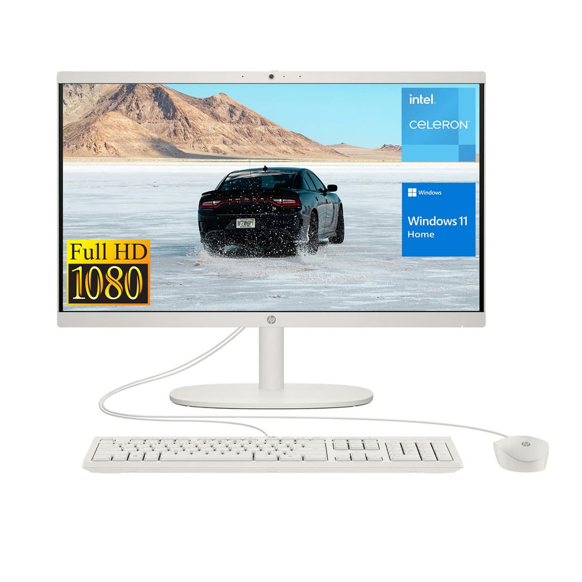 HP All-in-One 2022, pantalla FHD de 21.5", procesador Intel Celeron J4025, 8GB RAM, SSD PCIe 512GB, cámara web, WiFi, HDMI, RJ-45, teclado y mouse con cable, Windows 11 Home, blanco 22-df0224