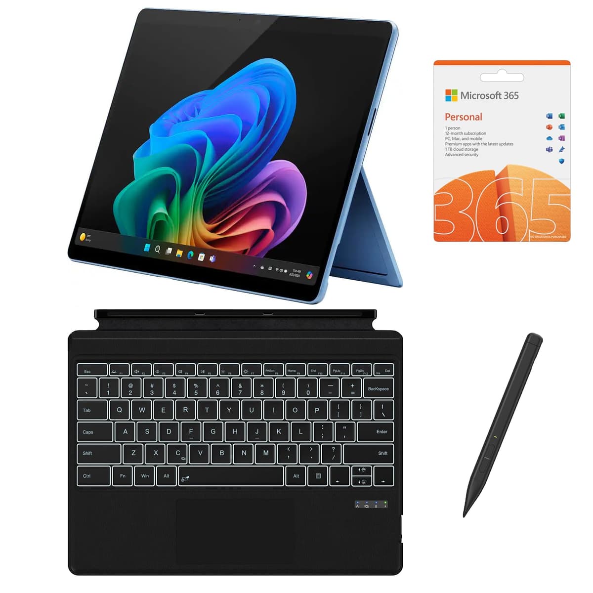 Microsoft Surface Pro 13" Pantalla OLED táctil 3K 120Hz 2 en 1 Tablet Laptop, Snapdragon 45 Tops NPU de 12 núcleos, 16 GB RAM 2 TB SSD, Teclado retroiluminado, Lápiz, MS 365, Batería 14 h, Copilot+, Windows 11 Pro ZIA-2-KB-SP-365-SAP