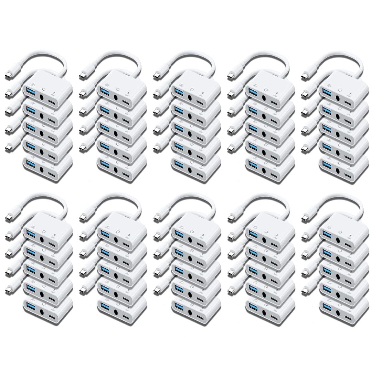 MTIQHS Paquete de 50 Adaptadores Aux a USB C a USB, Adaptador USB OTG con Adaptador de Audio USB C a 3.5 mm y Puerto de Carga Rápida PD de 60W