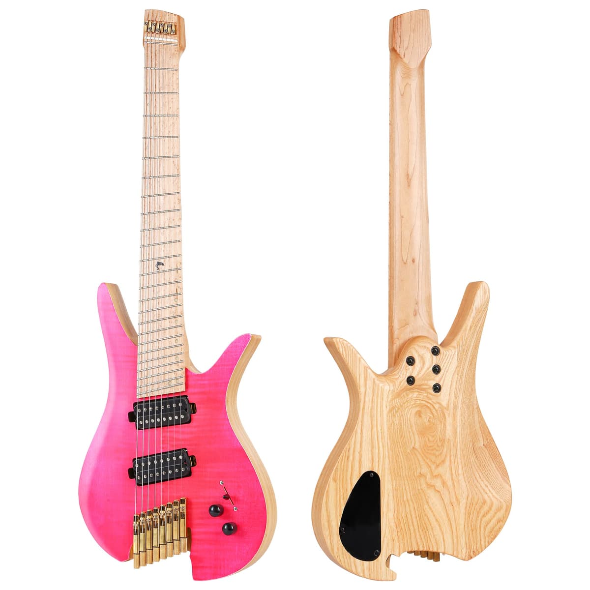Batking Guitarra eléctrica headless de 8 cuerdas con trastes fanned, travel guitar (rosa) 8 String Pink