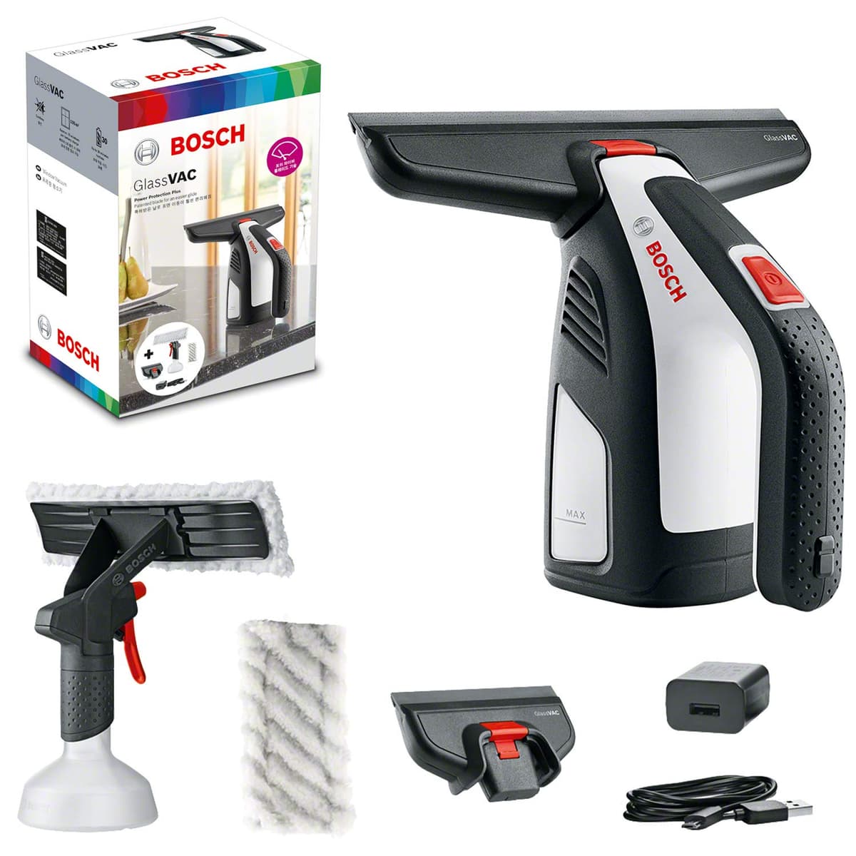 Bosch GlassVAC Battery Operated Glass Cleaner for Windows, Tiles, Mirrors and Shower, Battery Life: Approx. 35 Windows in Box