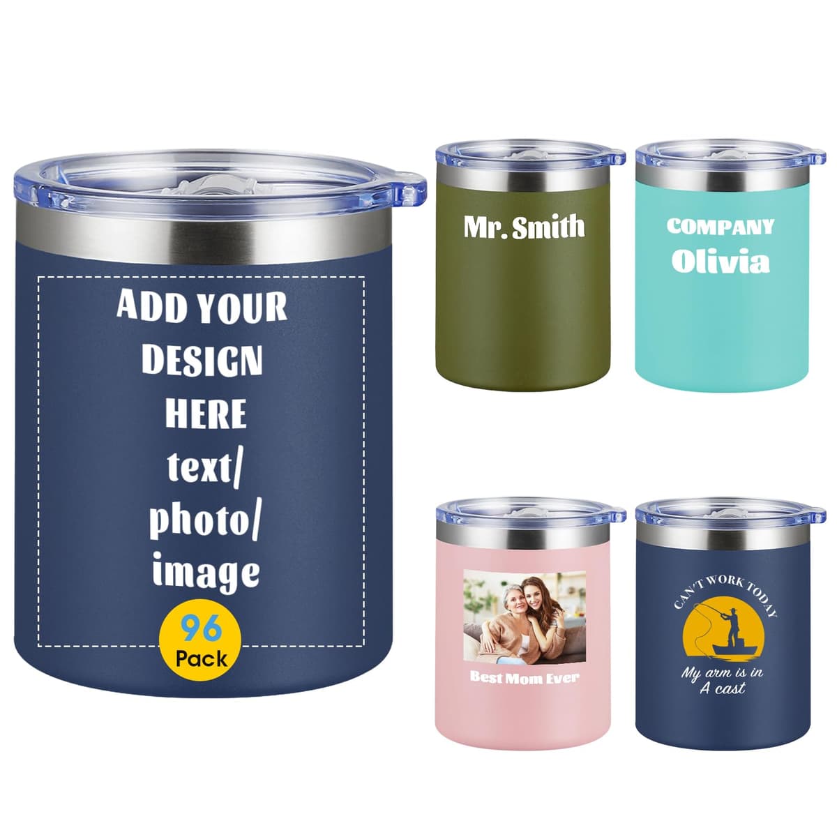 COMOOO Vaso térmico personalizado 12oz acero inoxidable con tapa (Navy) 96 pack