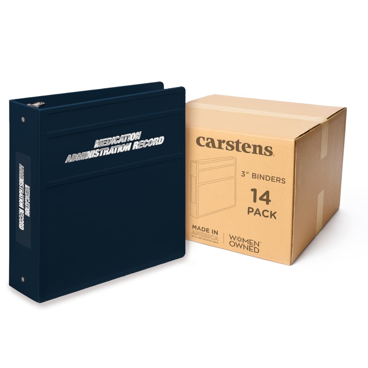 Carstens 3-Inch Heavy Duty Round Ring Binder para Medication Administration Record - Side Opening Navy Blue, Case of 14 MAR-3R