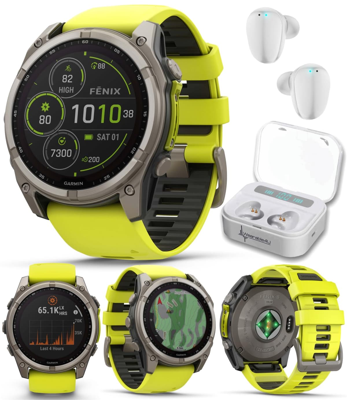 Wearable4U Garmin Fenix 8 51 mm Solar Sapphire Amp Yellow/Graphite con Earbuds White TWS X7-1