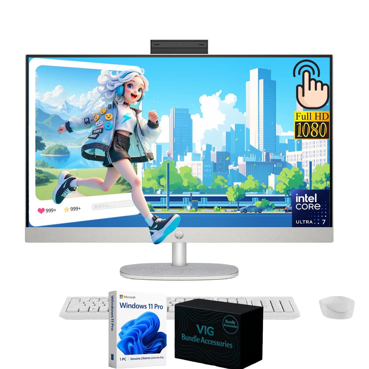 HP 27" All-in-One Touch - Intel Ultra 7-155U, 27" FHD Táctil, 64GB DDR5, 4TB SSD, Windows 11 Pro HP All-in-One