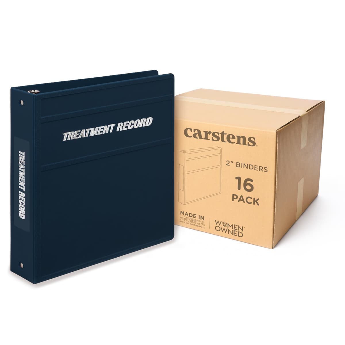 Carstens 2-Inch Heavy Duty Round Ring Binder para Treatment Administration Records - Side Opening Navy Blue, Case of 16 (1765-3RCS)