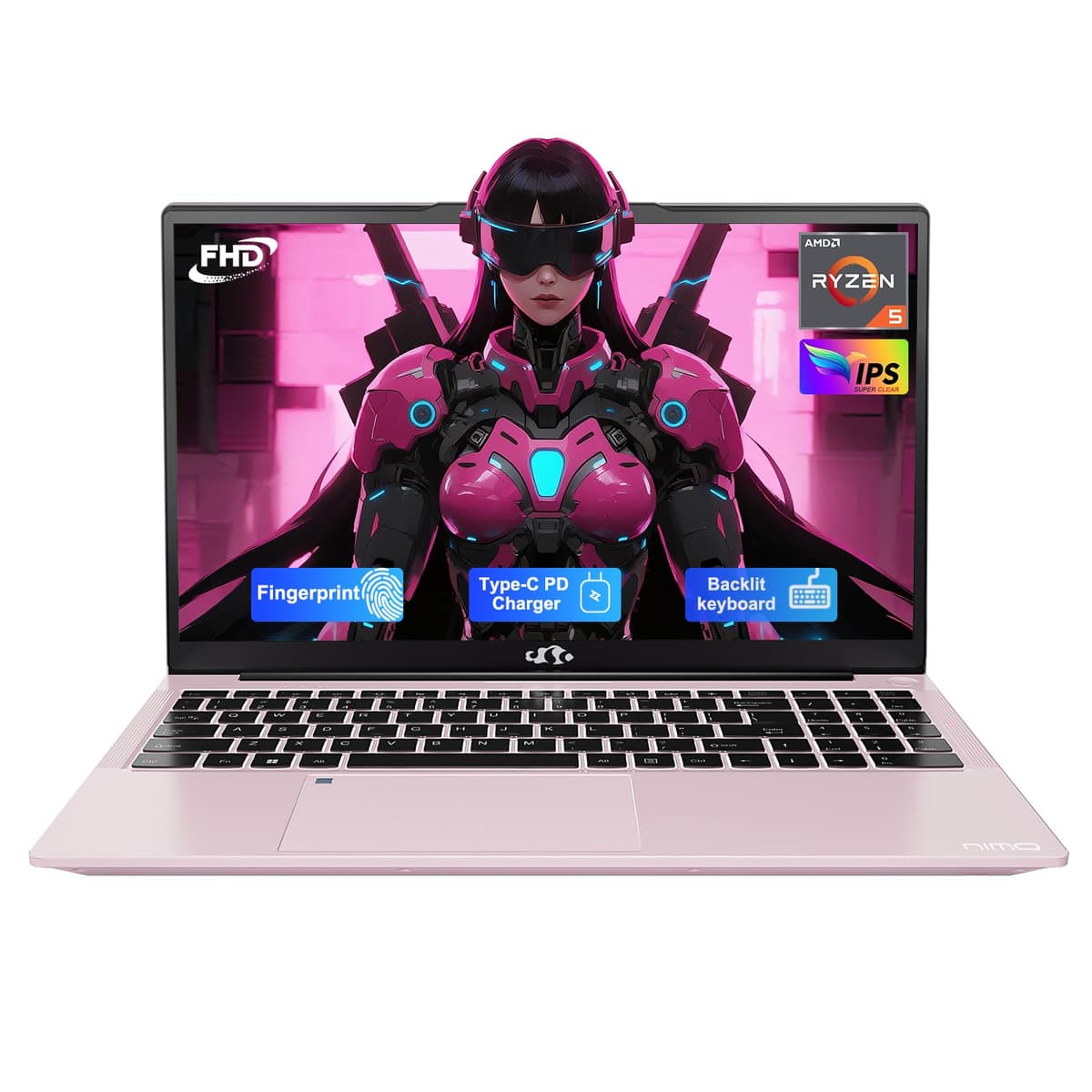 NIMO 15.6'' IPS FHD Laptop, 16GB RAM 1TB SSD AMD Ryzen 5 (Mejor que i5-1135G7, 4 núcleos hasta 3.7 GHz) Computadora para Estudiantes con USB-C 65W, 2 Años de Garantía, Lector de Huellas, Teclado Retroiluminado, BT5.2, Teclado Numérico NIMO N152