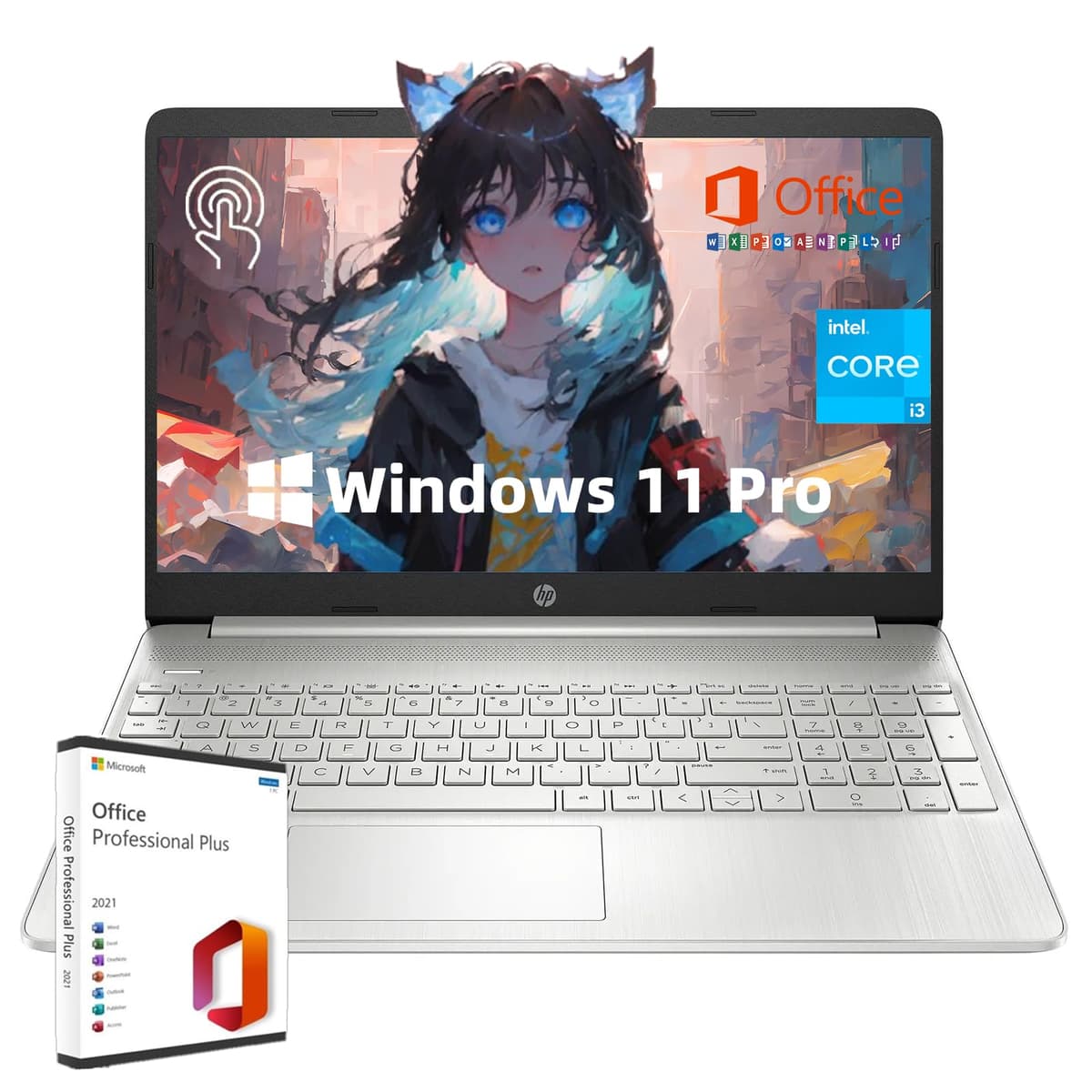 hp Laptop Empresarial Everyday, 15.6" FHD Táctil, Intel i3-1215U (6 núcleos), 16GB RAM, 512GB SSD, Intel UHD Graphics, WiFi, Bluetooth, Windows 11 Pro, con Licencia de Microsoft Office de por Vida