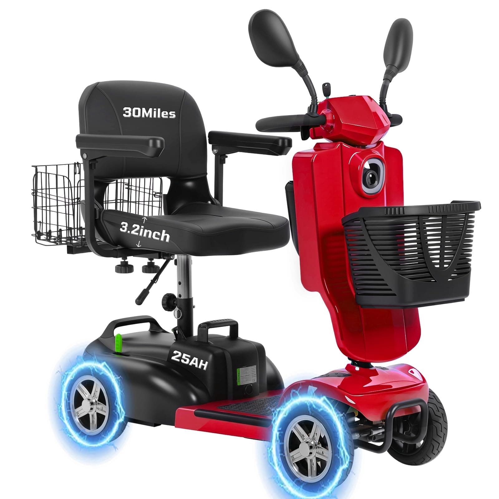 Ecomobi MS02 PRO 4 Wheels Mobility Scooter 350W - Plegable, asiento acolchado ampliado, 25AH (hasta 30 miles) MS02 Pro New Upgraded