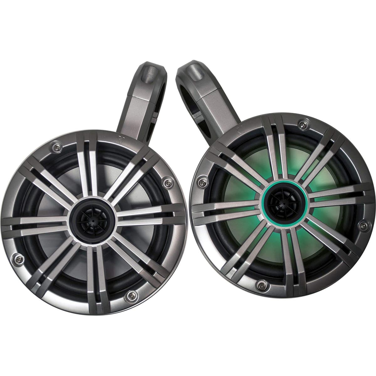 KICKER Sistema de torre wake White con parlantes marinos RGB LED plateados de 6.5" (par) (2)BKM6LS+12KMTESW