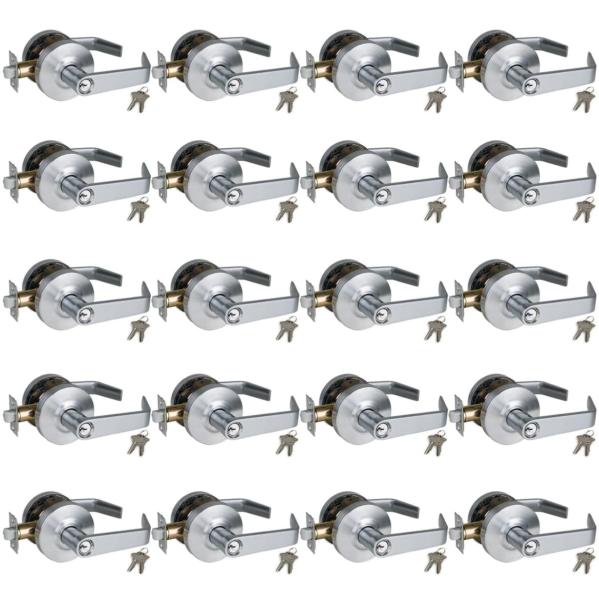 NEWBANG HARDWARE Juego de Manijas de Palanca para Puerta de Entrada Comercial con Llave con Acabado Satinado Cromo 26D y Llaves (NO Iguales), GRD2-72ET-20P