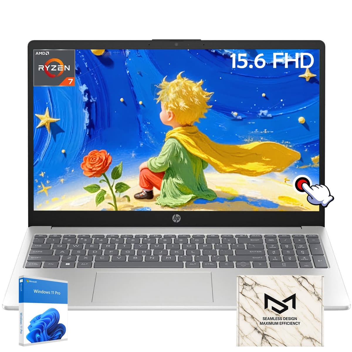 HP portátil táctil 15.6" para trabajo y estudio, AMD Ryzen 7 7730U, pantalla táctil FHD 15.6", gráficos AMD Radeon, Copilot AI, WiFi 6, teclado numérico, Windows 11 Pro, 32GB RAM, 1TB SSD 15-fc0047wm