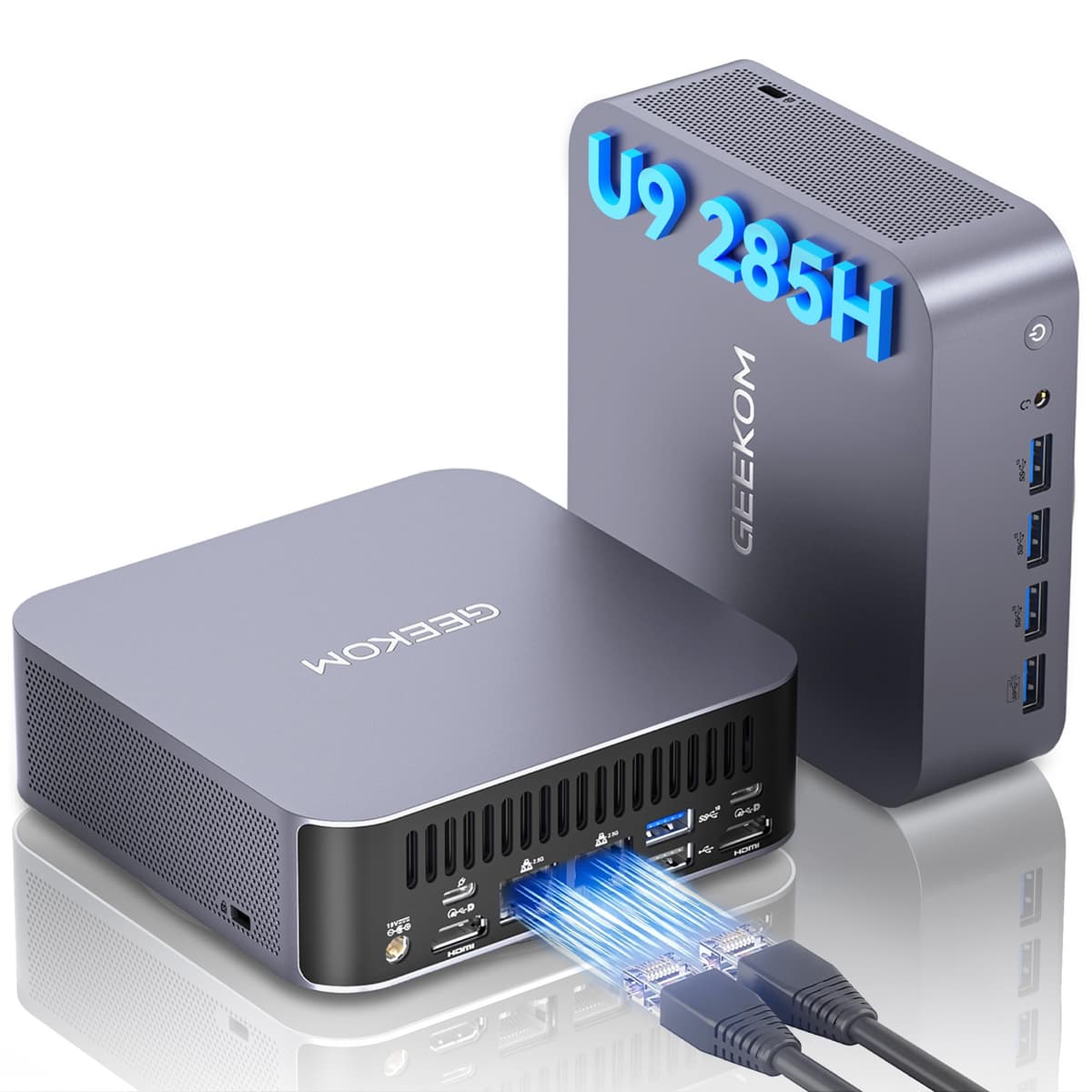 GEEKOM GT15 Max Mini PC Ai, con Intel Core Ultra 9 285H y GPU Arc 140T (99 Tops), 32GB DDR5 (No LPDDR), 1TB SSD, Windows 11 Pro, WiFi 7, Doble 2.5GbE, USB4, 8K, Computadora de escritorio para oficina en casa y juegos