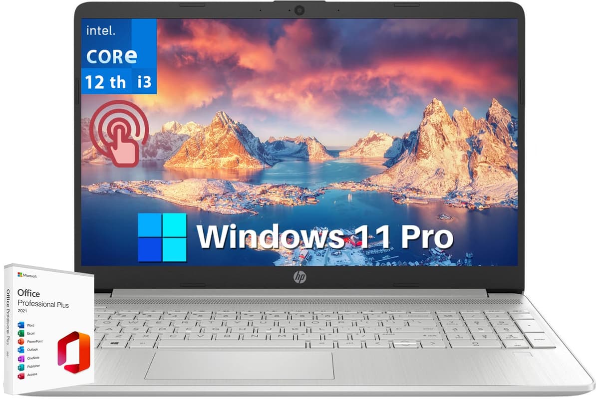 HP 2024 Laptop táctil de 15,6" - con licencia de Microsoft Office de por vida, Intel i3-1215U, 16GB RAM, 1TB SSD, batería de larga duración, microborde, Bluetooth, Wi-Fi, delgado y liviano, Windows 11 Pro HP Laptop