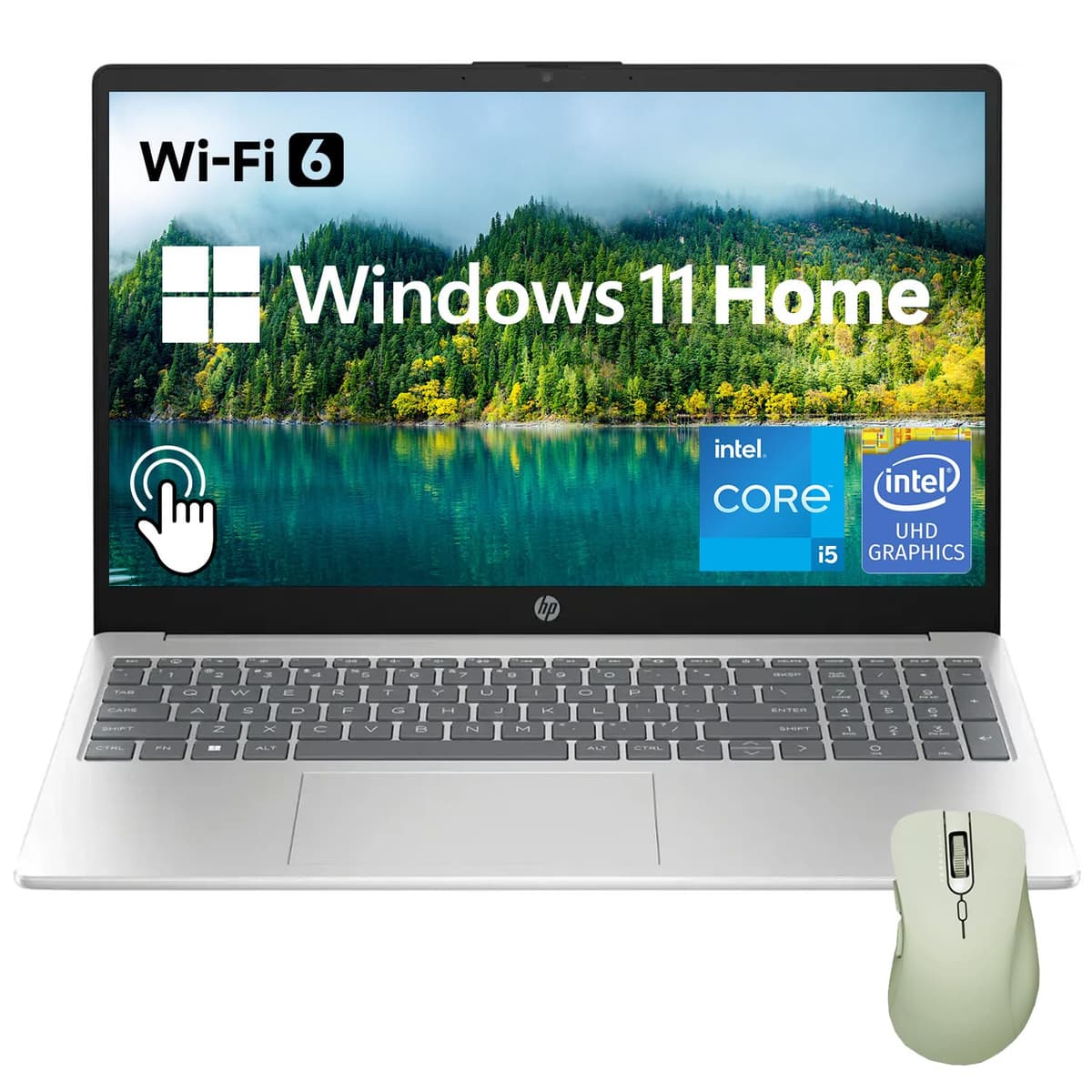 HP 15.6" Pantalla táctil HD, Intel Core i5-1235U, 16GB RAM, SSD PCIe 1TB, Webcam, HDMI, Teclado numérico, Wi-Fi 6, Windows 11 Home, Plateado, Paquete con Mouse inalámbrico Thunderobot ML101 15-fd0005dx