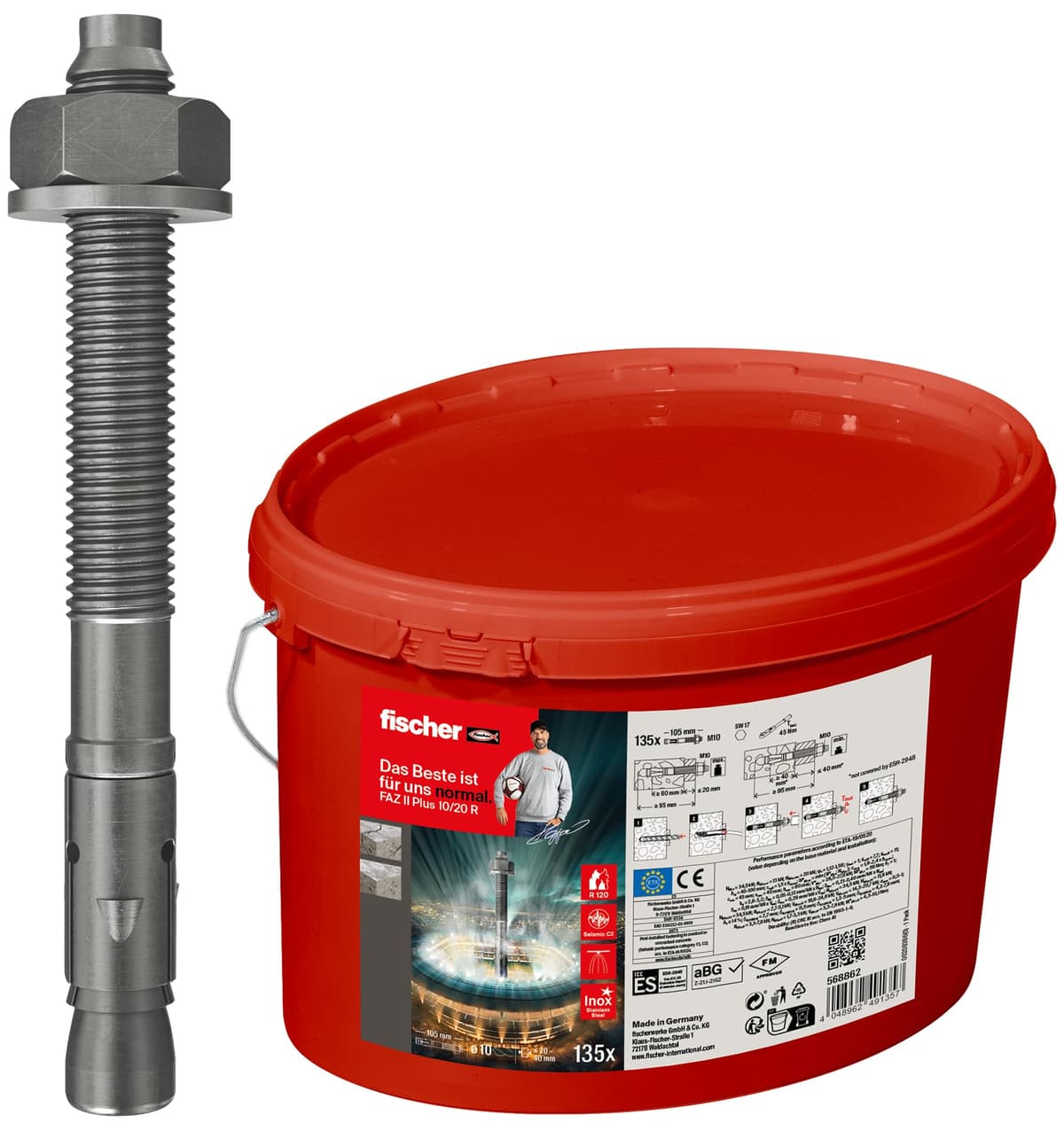 fischer FAZ II Plus 10/20 R Anclaje de Expansión en Cubeta, 135 Piezas 568862